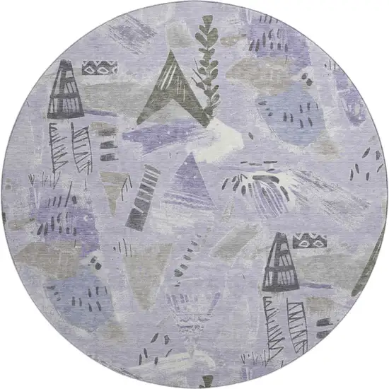8' X 8' Lavender Ivory And Gray Geometric Washable Round Rug With UV Protection Photo 1