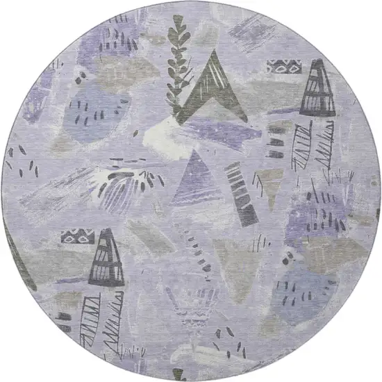 8' X 8' Lavender Ivory And Gray Geometric Washable Round Rug With UV Protection Photo 3