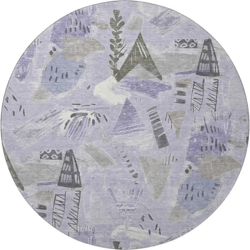 8' X 8' Lavender Ivory And Gray Geometric Washable Round Rug With UV Protection Photo 3