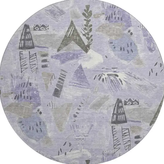 8' X 8' Lavender Ivory And Gray Geometric Washable Round Rug With UV Protection Photo 2