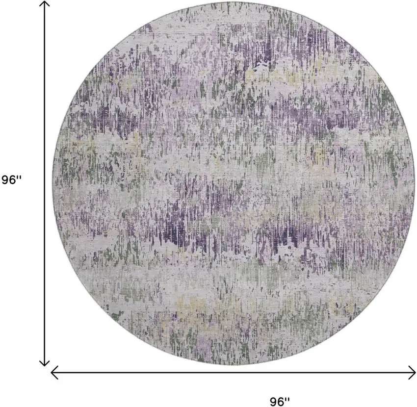 8' X 8' Lavender Ivory And Green Striped Washable Round Rug With UV Protection Photo 8