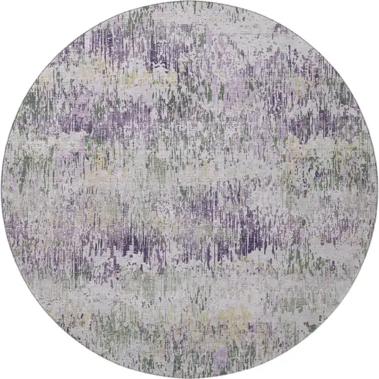 8' X 8' Lavender Ivory And Green Striped Washable Round Rug With UV Protection Photo 2