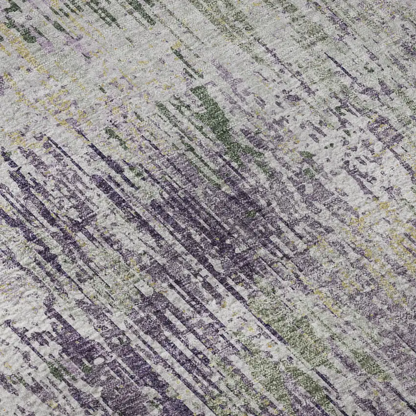 8' X 8' Lavender Ivory And Green Striped Washable Round Rug With UV Protection Photo 7