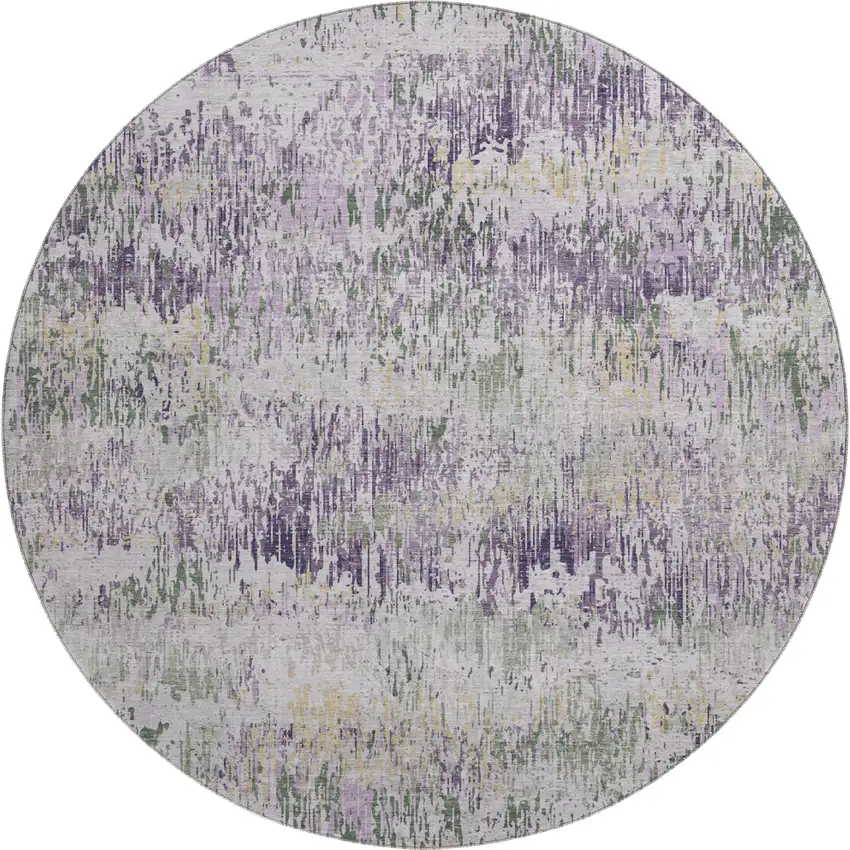 8' X 8' Lavender Ivory And Green Striped Washable Round Rug With UV Protection Photo 1