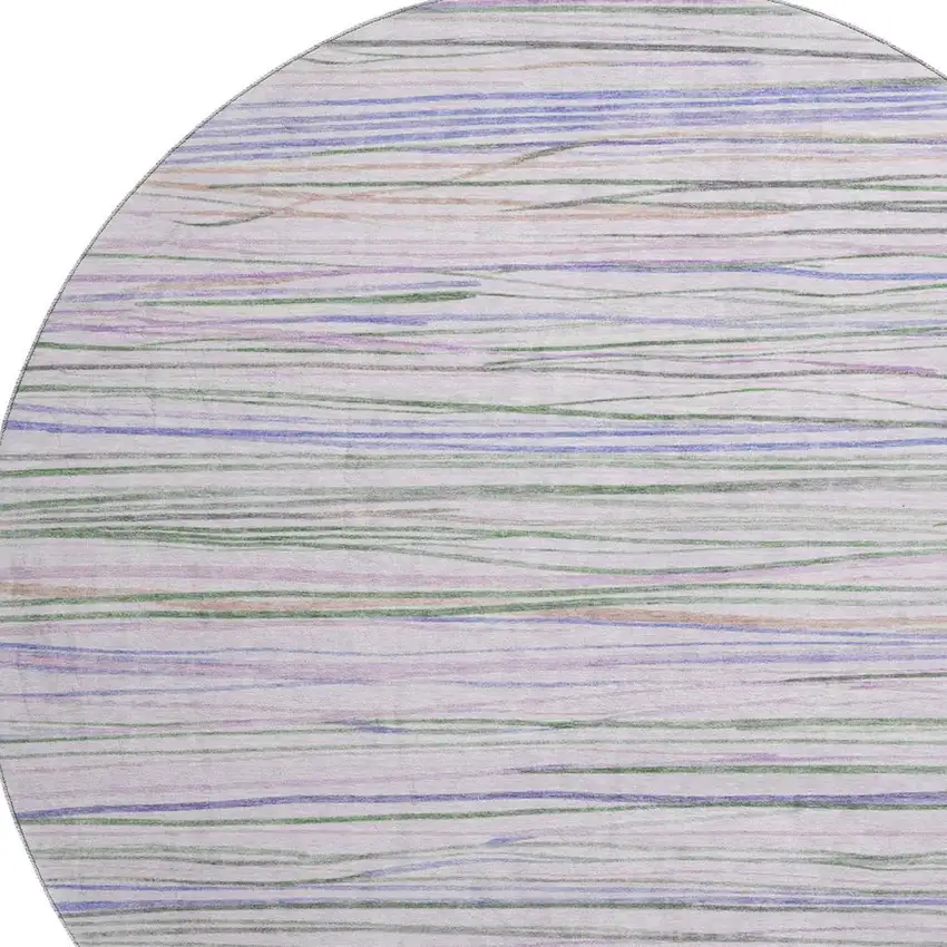 8' X 8' Lavender Ivory And Green Striped Washable Round Rug With UV Protection Photo 2