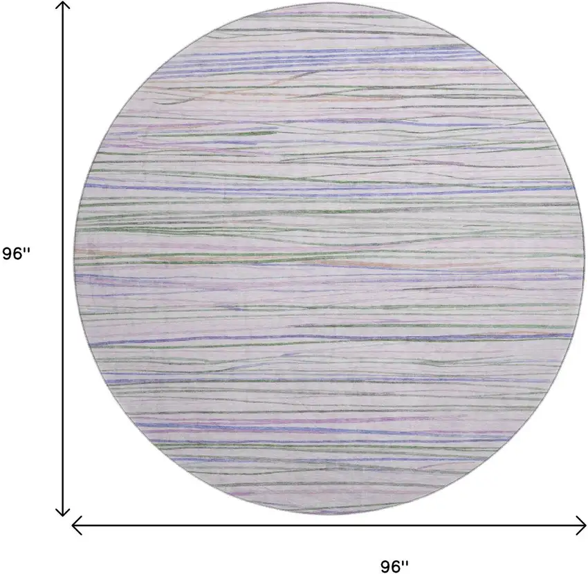 8' X 8' Lavender Ivory And Green Striped Washable Round Rug With UV Protection Photo 9