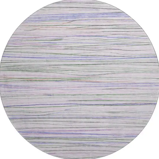 8' X 8' Lavender Ivory And Green Striped Washable Round Rug With UV Protection Photo 3