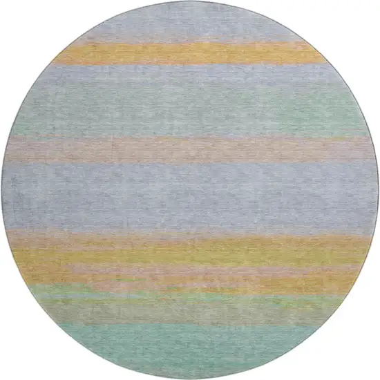 8' X 8' Lavender Orange And Teal Striped Washable Round Rug With UV Protection Photo 1