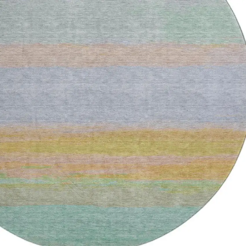 8' X 8' Lavender Orange And Teal Striped Washable Round Rug With UV Protection Photo 2