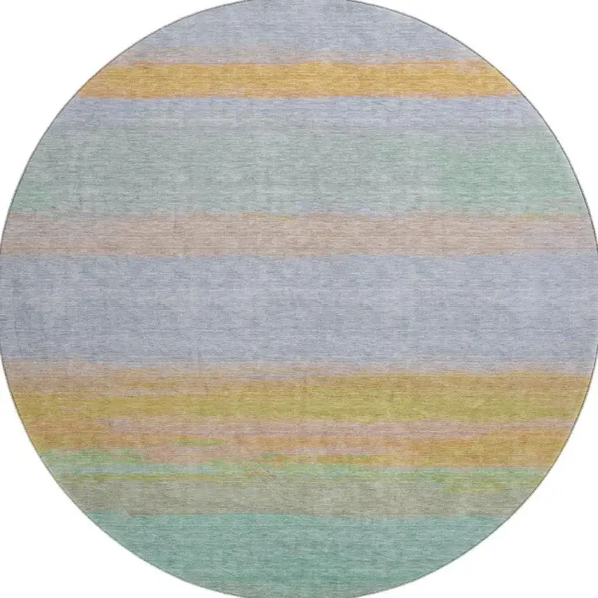 8' X 8' Lavender Orange And Teal Striped Washable Round Rug With UV Protection Photo 3