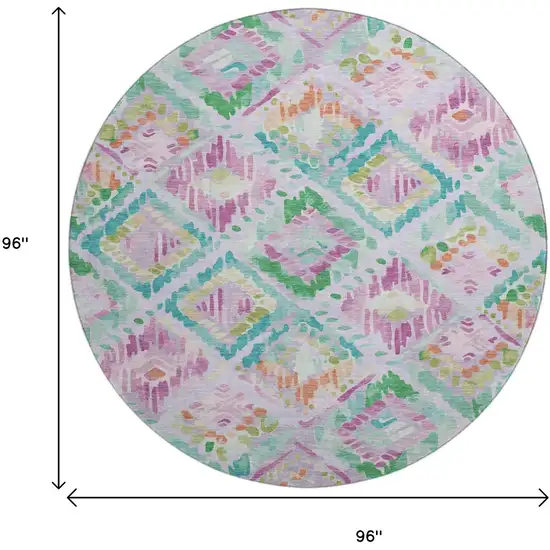 8' X 8' Lavender Teal And Orange Geometric Washable Round Rug With UV Protection Photo 9