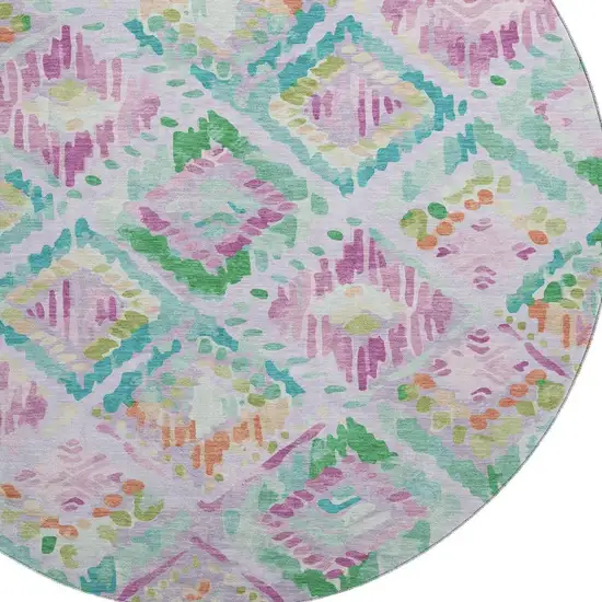8' X 8' Lavender Teal And Orange Geometric Washable Round Rug With UV Protection Photo 2