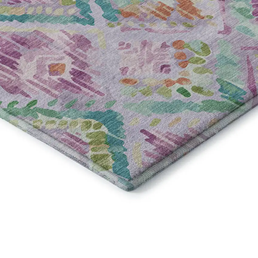 8' X 8' Lavender Teal And Orange Geometric Washable Round Rug With UV Protection Photo 6