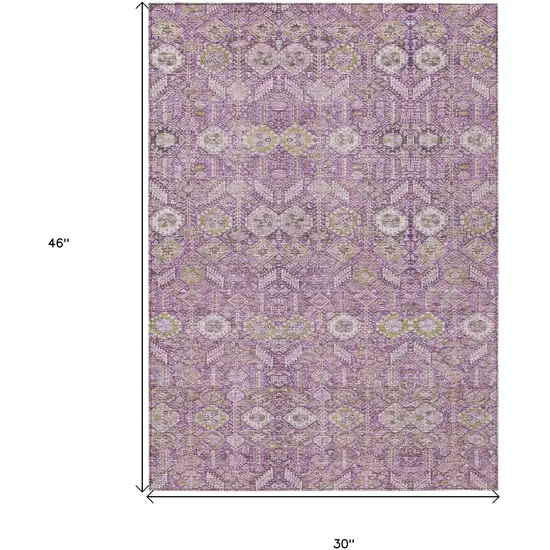 3' X 4' Lavender and Ivory Floral Washable Non Skid Indoor Outdoor Area Rug Photo 3