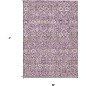 Photo of 3' X 4' Lavender and Ivory Floral Washable Non Skid Indoor Outdoor Area Rug