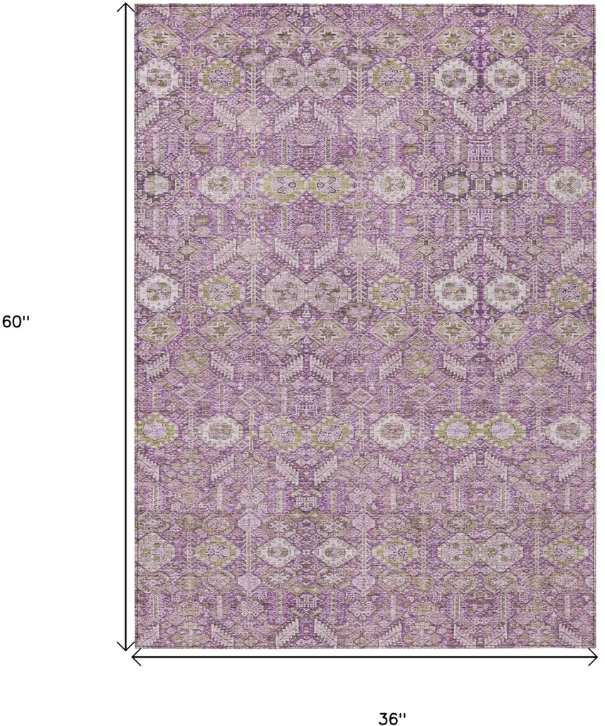 Lavender and Ivory Floral Washable Non Skid Indoor Outdoor Area Rug Photo 7