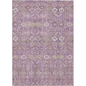 Photo of 3' X 5' Lavender and Ivory Floral Washable Non Skid Indoor Outdoor Area Rug
