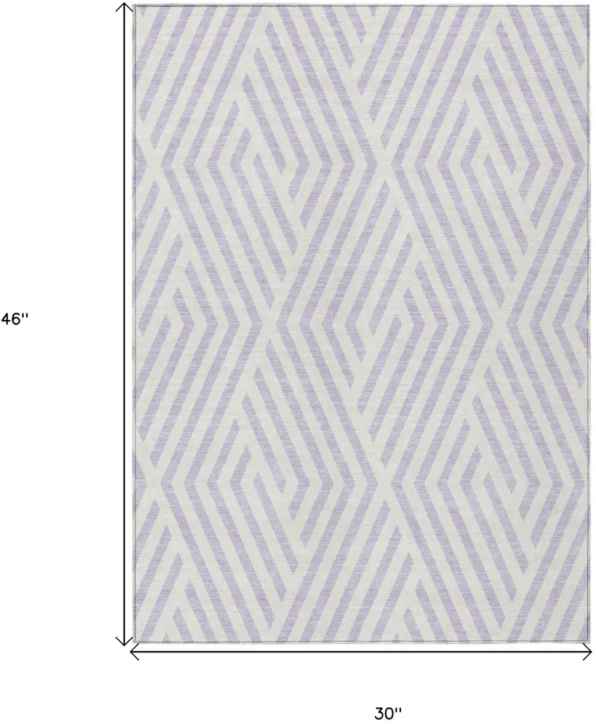 3' X 4' Lavender and Ivory Geometric Washable Non Skid Indoor Outdoor Area Rug Photo 3