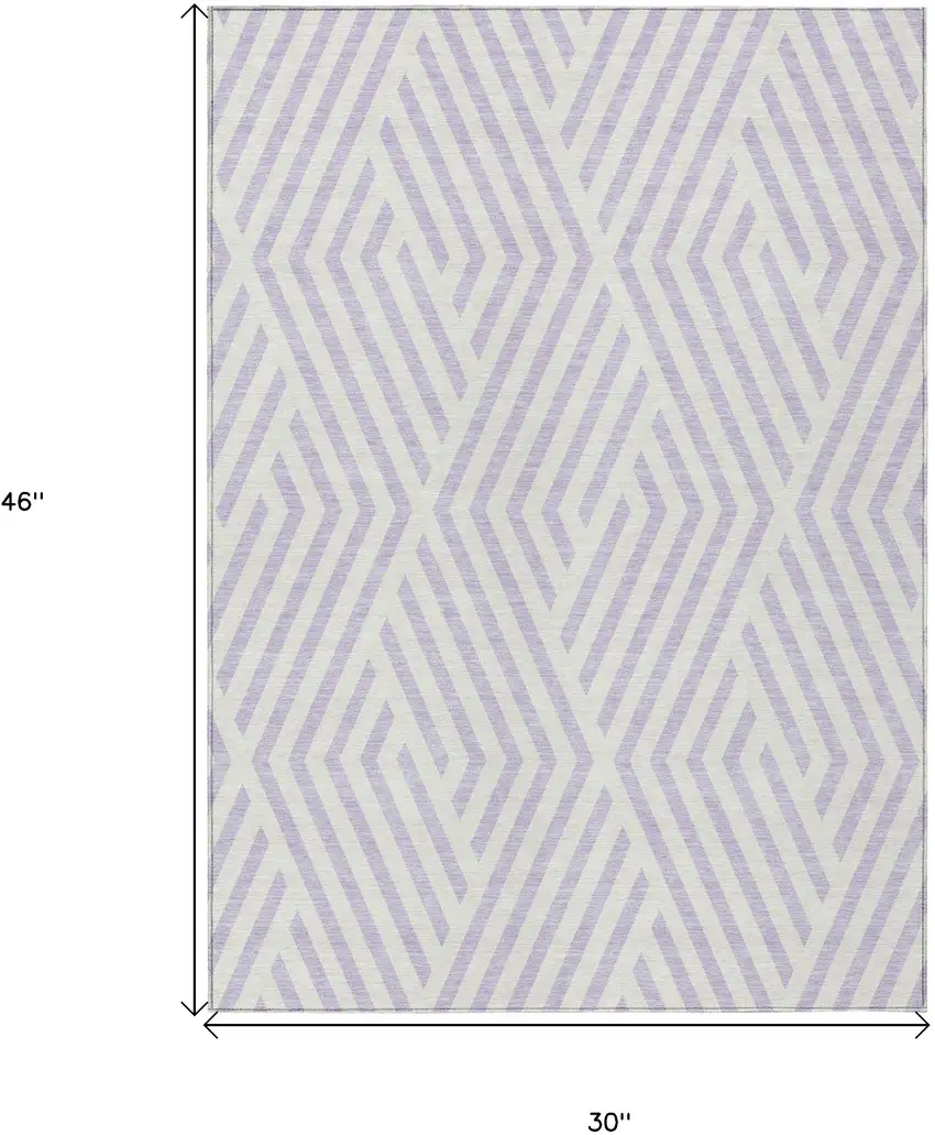 3' X 4' Lavender and Ivory Geometric Washable Non Skid Indoor Outdoor Area Rug Photo 3