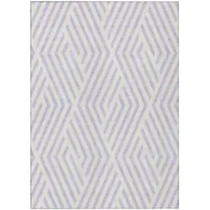 Photo of 3' X 4' Lavender and Ivory Geometric Washable Non Skid Indoor Outdoor Area Rug