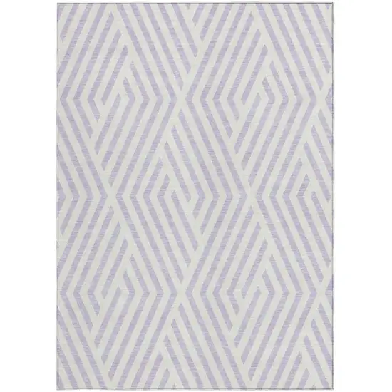 Lavender and Ivory Geometric Washable Non Skid Indoor Outdoor Area Rug Photo 3