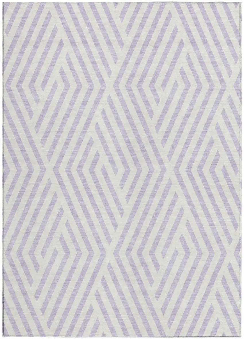 Lavender and Ivory Geometric Washable Non Skid Indoor Outdoor Area Rug Photo 3