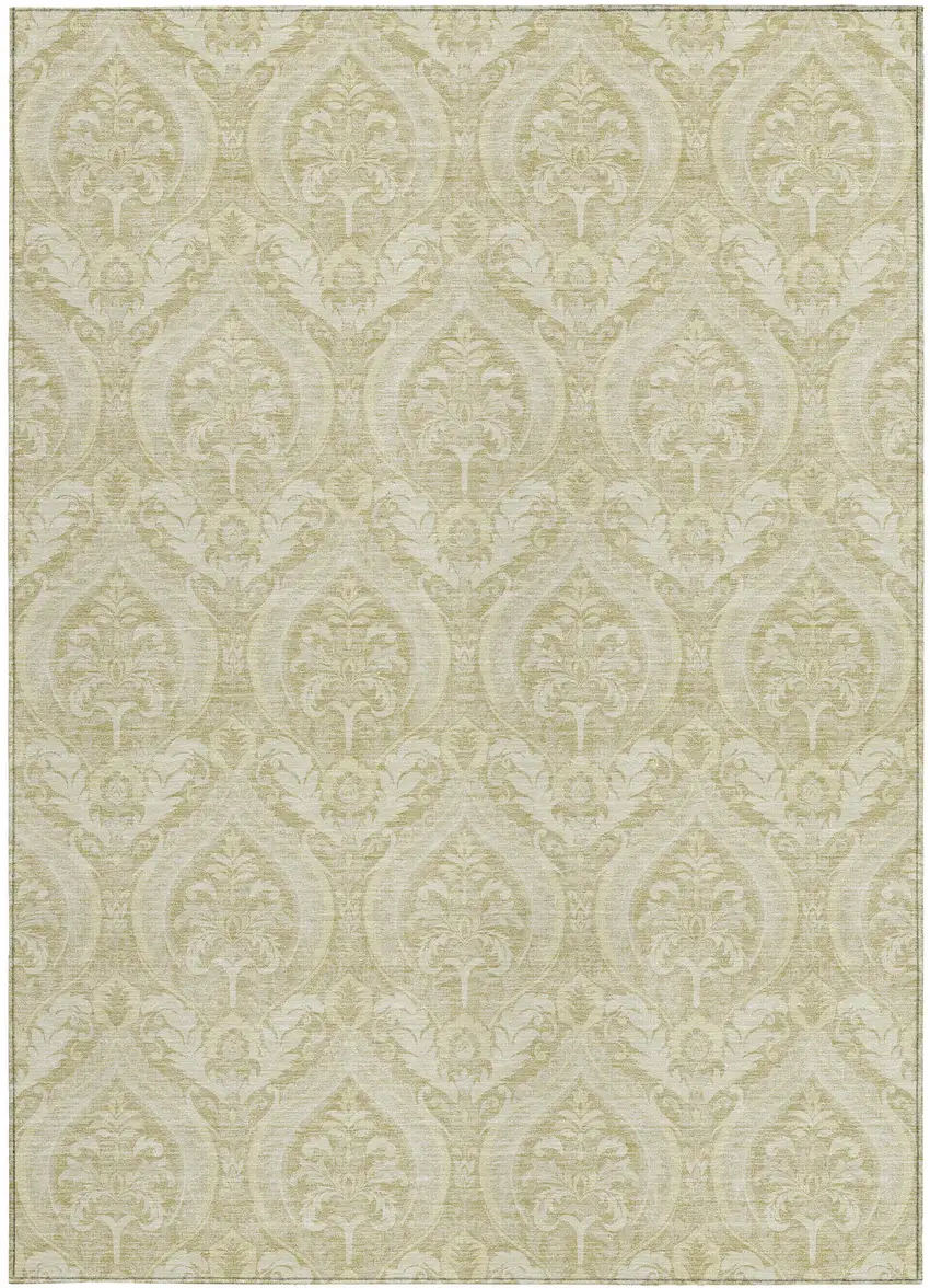 3' X 4' Light Green Damask Washable Non Skid Indoor Outdoor Area Rug Photo 5