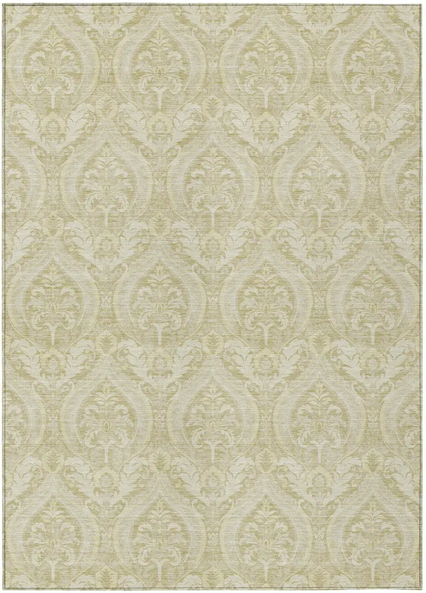 Light Green Damask Washable Non Skid Indoor Outdoor Area Rug Photo 2