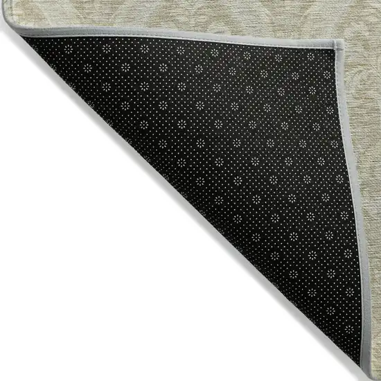 Light Green Damask Washable Non Skid Indoor Outdoor Area Rug Photo 5