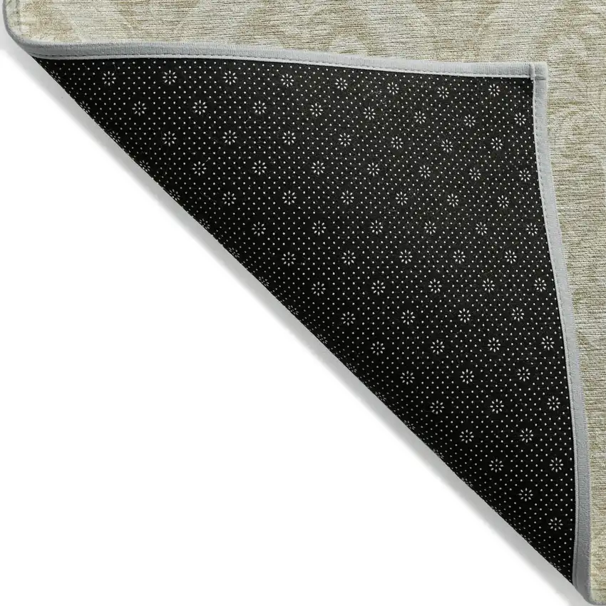 Light Green Damask Washable Non Skid Indoor Outdoor Area Rug Photo 5