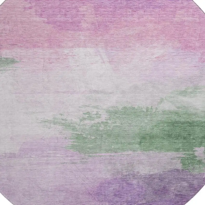 8' X 8' Lilac Green And Pink Abstract Washable Round Rug With UV Protection Photo 2