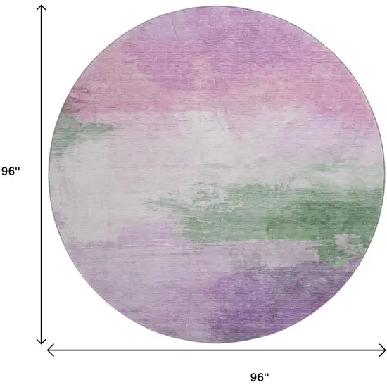 8' X 8' Lilac Green And Pink Abstract Washable Round Rug With UV Protection Photo 9