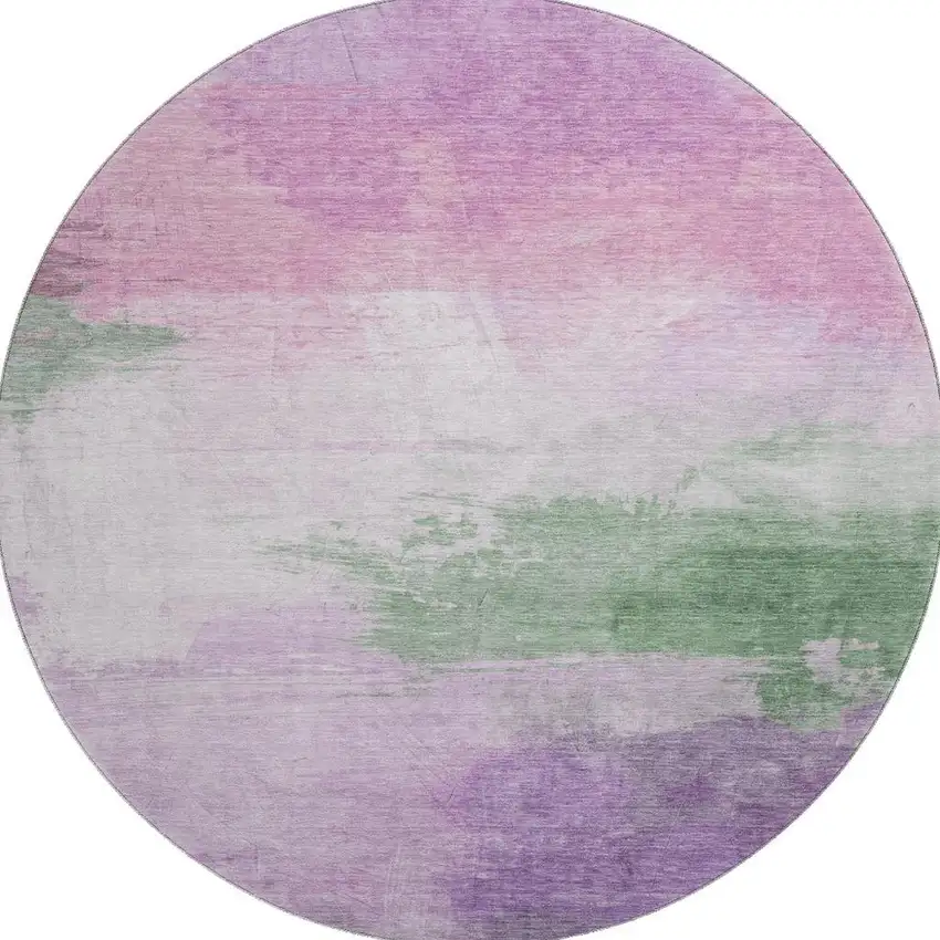 8' X 8' Lilac Green And Pink Abstract Washable Round Rug With UV Protection Photo 3