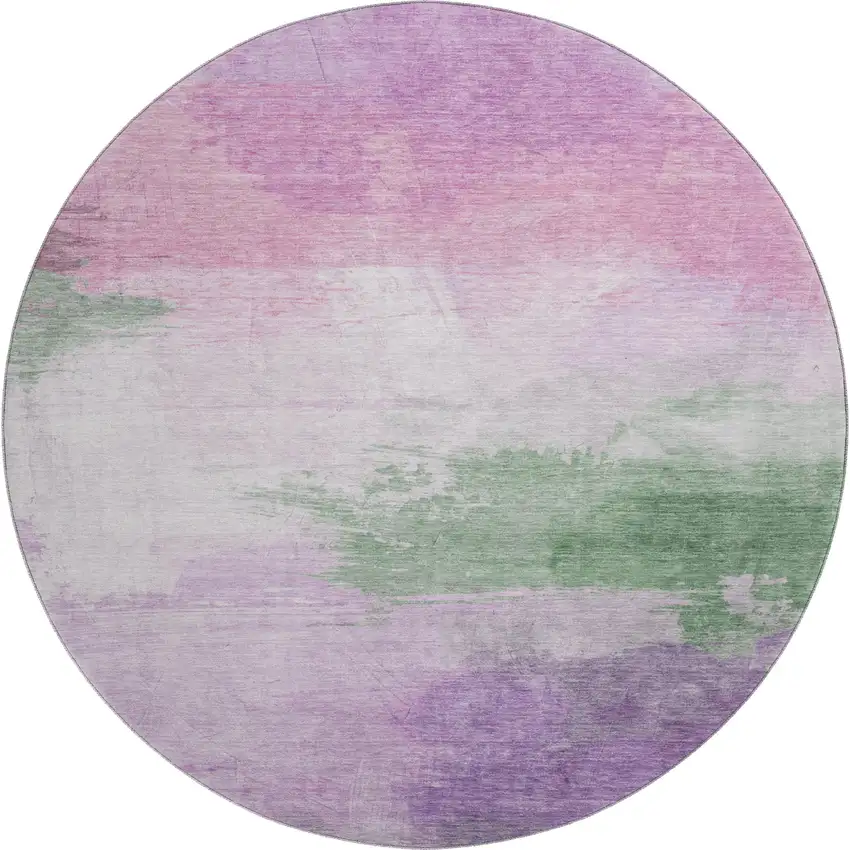 8' X 8' Lilac Green And Pink Abstract Washable Round Rug With UV Protection Photo 1