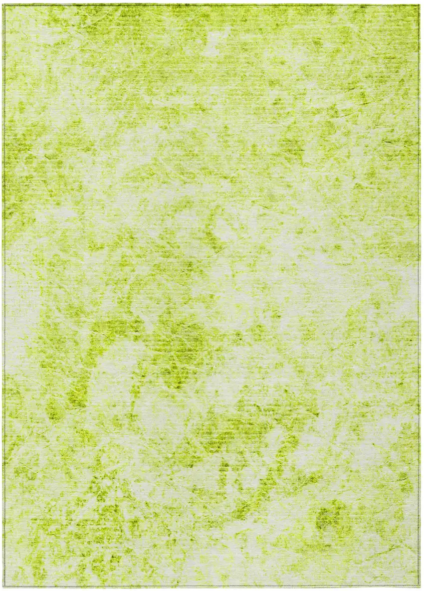 Lime Green Abstract Washable Non Skid Indoor Outdoor Area Rug Photo 2