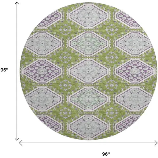 8' X 8' Lime Green Ivory And Purple Floral Washable Round Rug With UV Protection Photo 8
