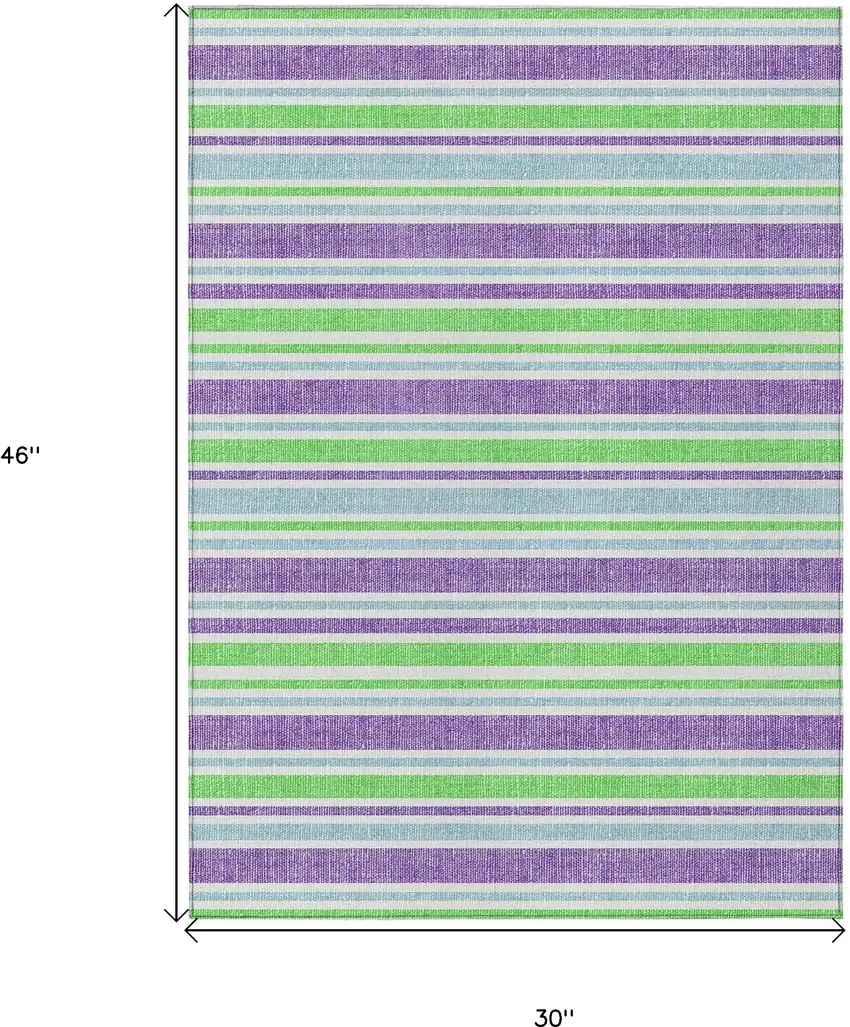 3' X 4' Lime Green Striped Washable Non Skid Indoor Outdoor Area Rug Photo 9