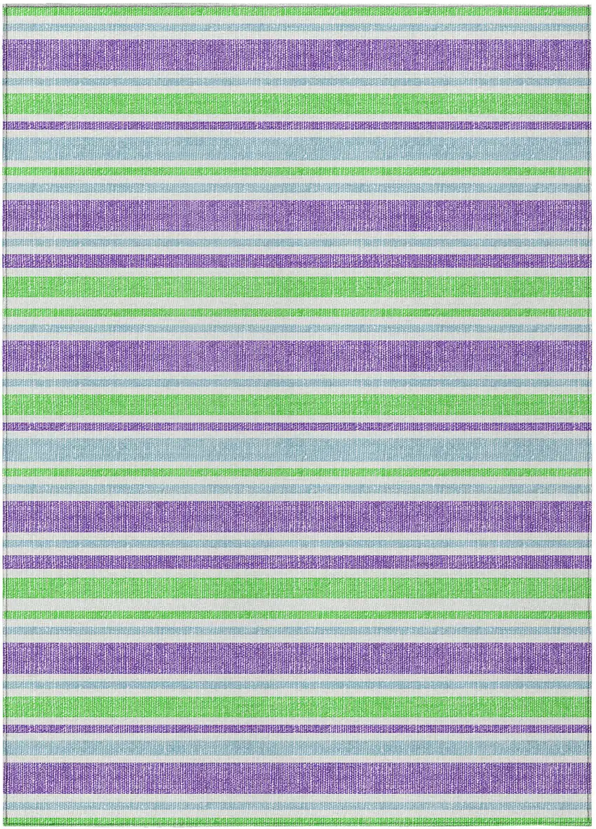 3' X 4' Lime Green Striped Washable Non Skid Indoor Outdoor Area Rug Photo 2
