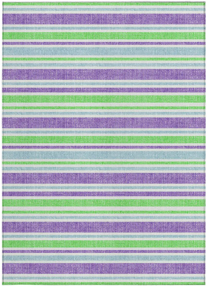 3' X 4' Lime Green Striped Washable Non Skid Indoor Outdoor Area Rug Photo 2