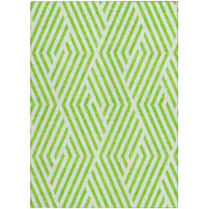 Photo of 3' X 4' Lime Green and White Geometric Washable Non Skid Indoor Outdoor Area Rug