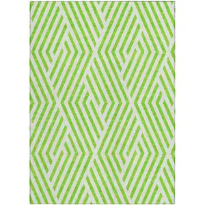 Photo of 3' X 5' Lime Green and White Geometric Washable Non Skid Indoor Outdoor Area Rug