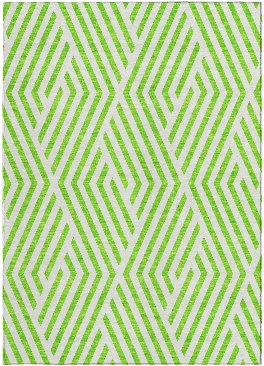 3' X 5' Lime Green and White Geometric Washable Non Skid Indoor Outdoor Area Rug Photo 4