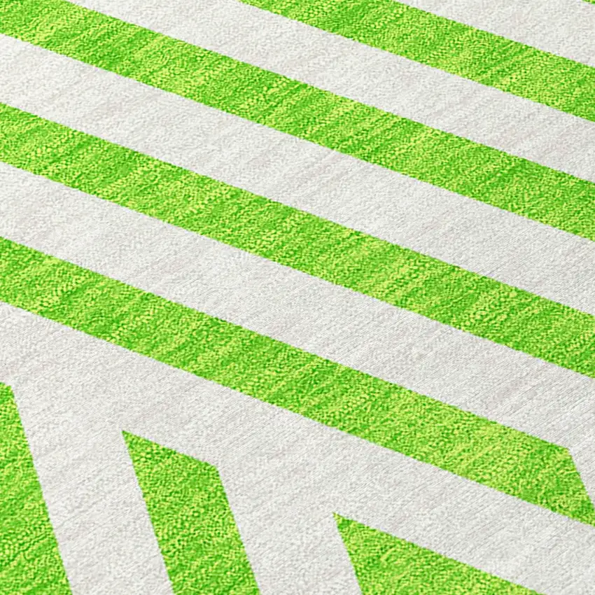 Lime Green and White Geometric Washable Non Skid Indoor Outdoor Area Rug Photo 8