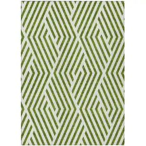 Photo of 3' X 4' Lime Green and White Geometric Washable Non Skid Indoor Outdoor Area Rug
