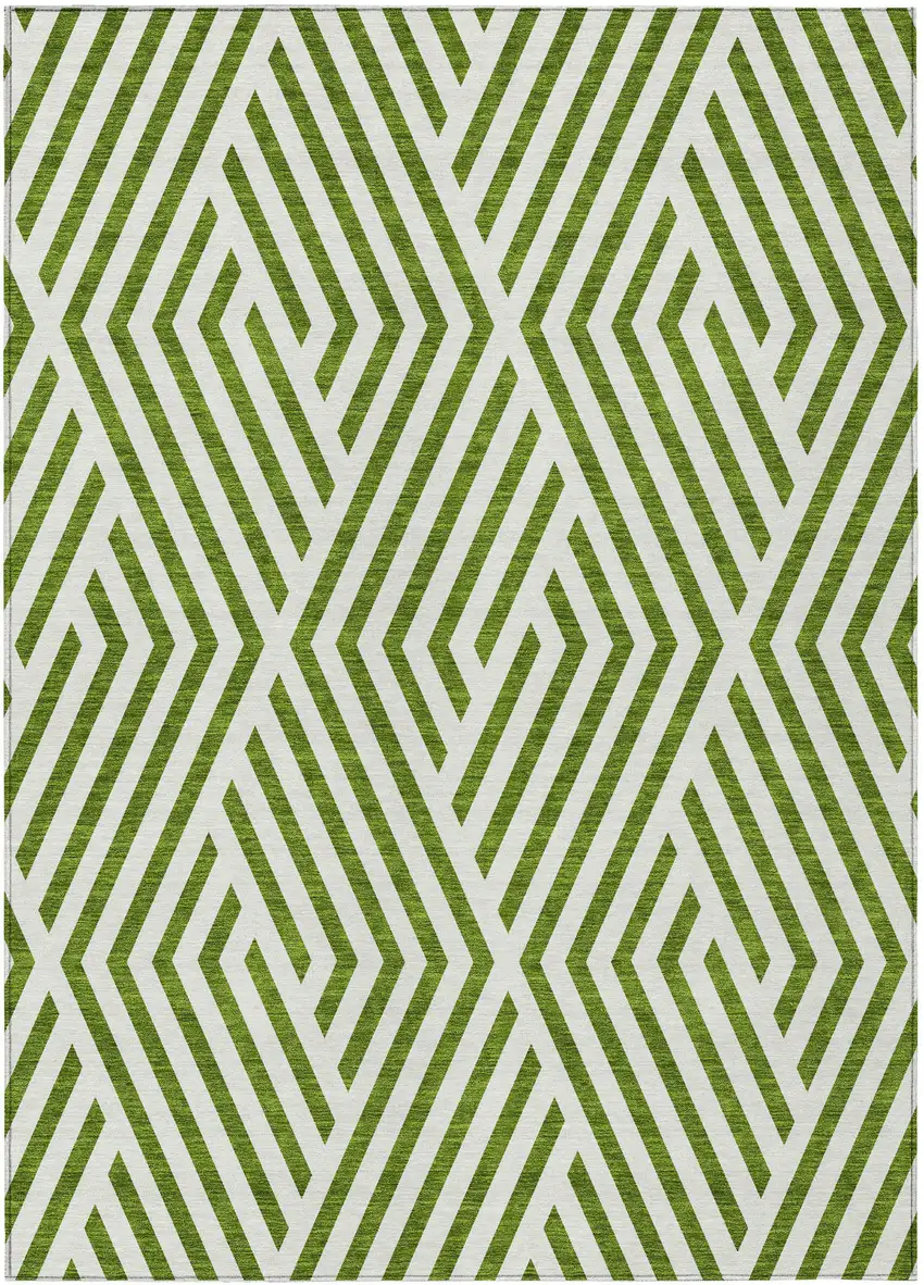 3' X 4' Lime Green and White Geometric Washable Non Skid Indoor Outdoor Area Rug Photo 2