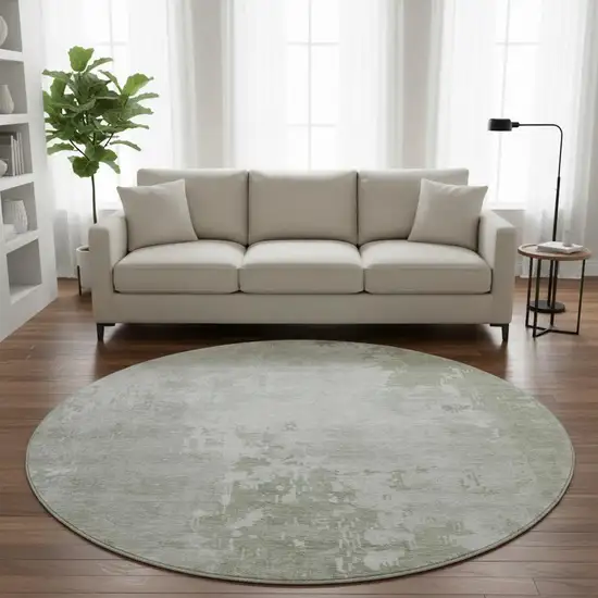 8' X 8' Linen And Beige Abstract Washable Round Rug With UV Protection Photo 2