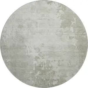 Photo of 8' X 8' Linen And Beige Abstract Washable Round Rug With UV Protection
