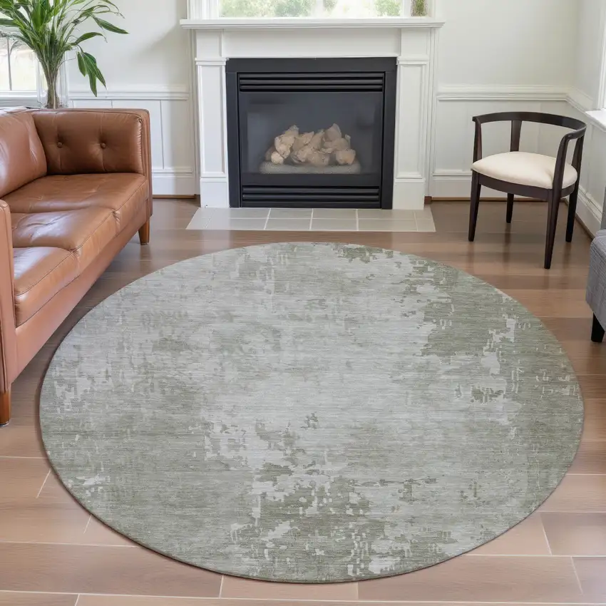 8' X 8' Linen And Beige Abstract Washable Round Rug With UV Protection Photo 4