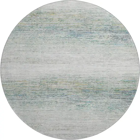 8' X 8' Linen And Ivory Striped Washable Round Rug With UV Protection Photo 1