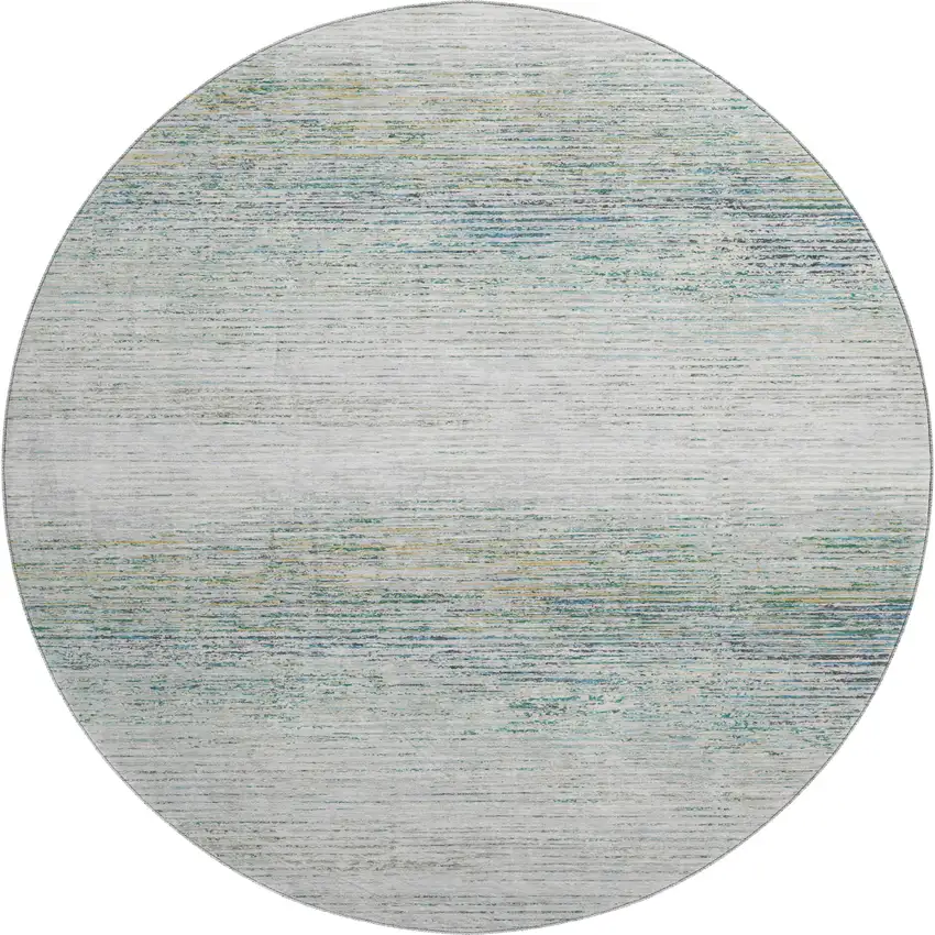 8' X 8' Linen And Ivory Striped Washable Round Rug With UV Protection Photo 1